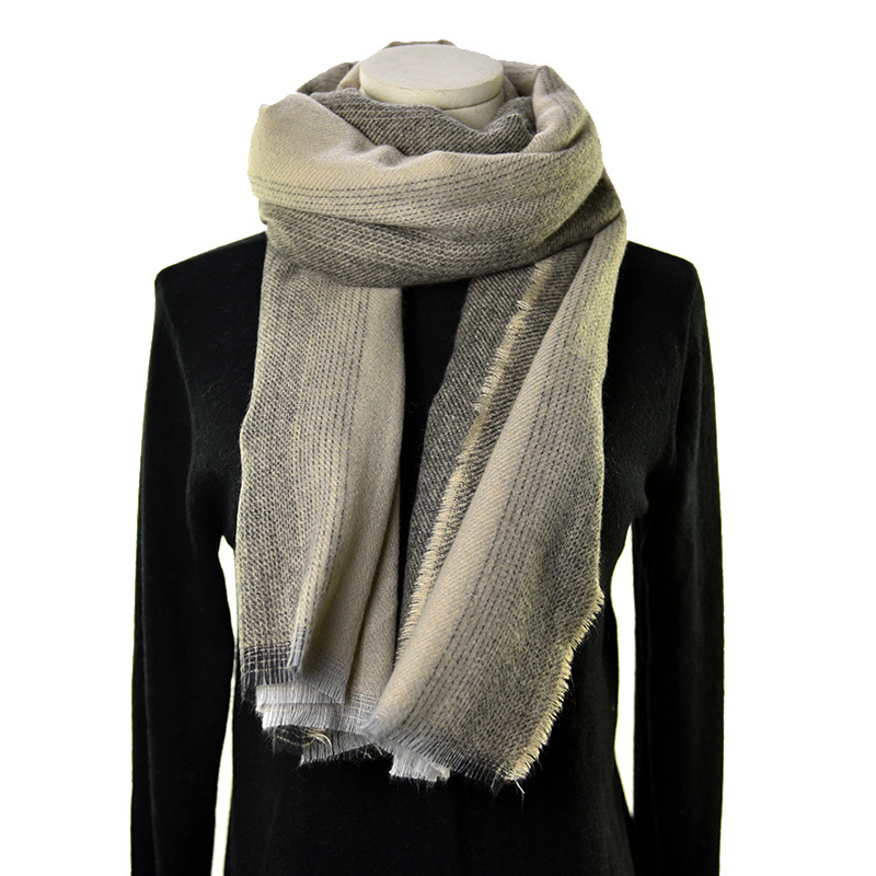 New Autumn and Winter Super Soft Yarn-Dyed Brushed Gradient Cashmere-like Mid-Length Scarf Women&#039;s European and American Shawl Warm Scarf