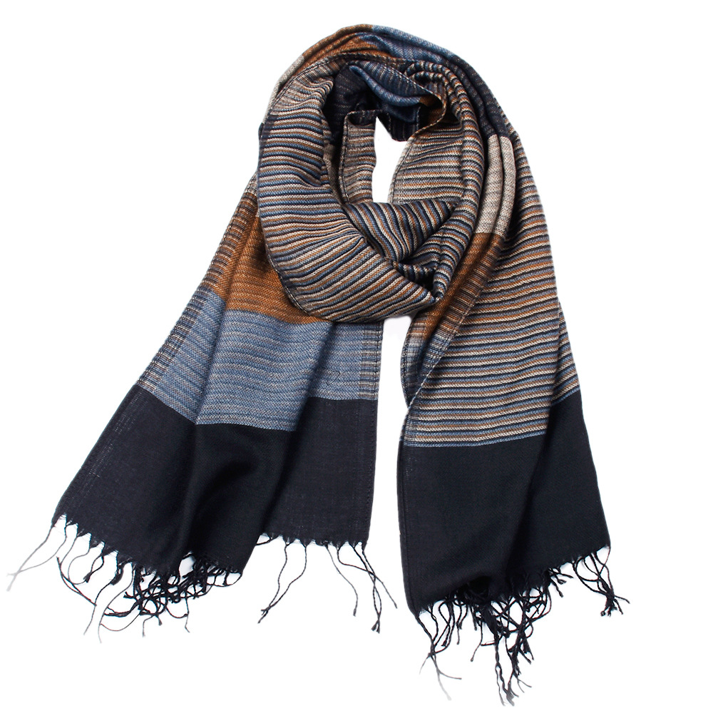 2021 Men&#039;s New Yarn-Dyed Rayon Men&#039;s Scarf Export Striped Double-Sided Tassel Brand Scarf Wholesale