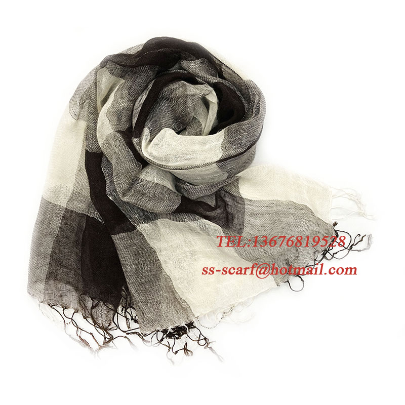 100% Linen/ flax yarn-dyed check plaid pattern scarf fashion scarf
