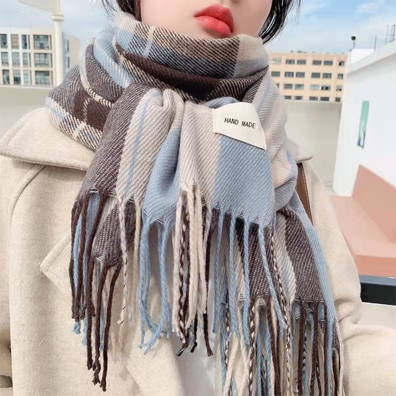 Winter Korean Style Versatile Retro Plaid Cashmere-like Girl Student Scarf Couple Shawl Factory Wholesale Knitting Scarf