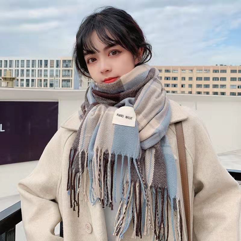 Winter Korean Style Versatile Retro Plaid Cashmere-like Girl Student Scarf Couple Shawl Factory Wholesale Knitting Scarf