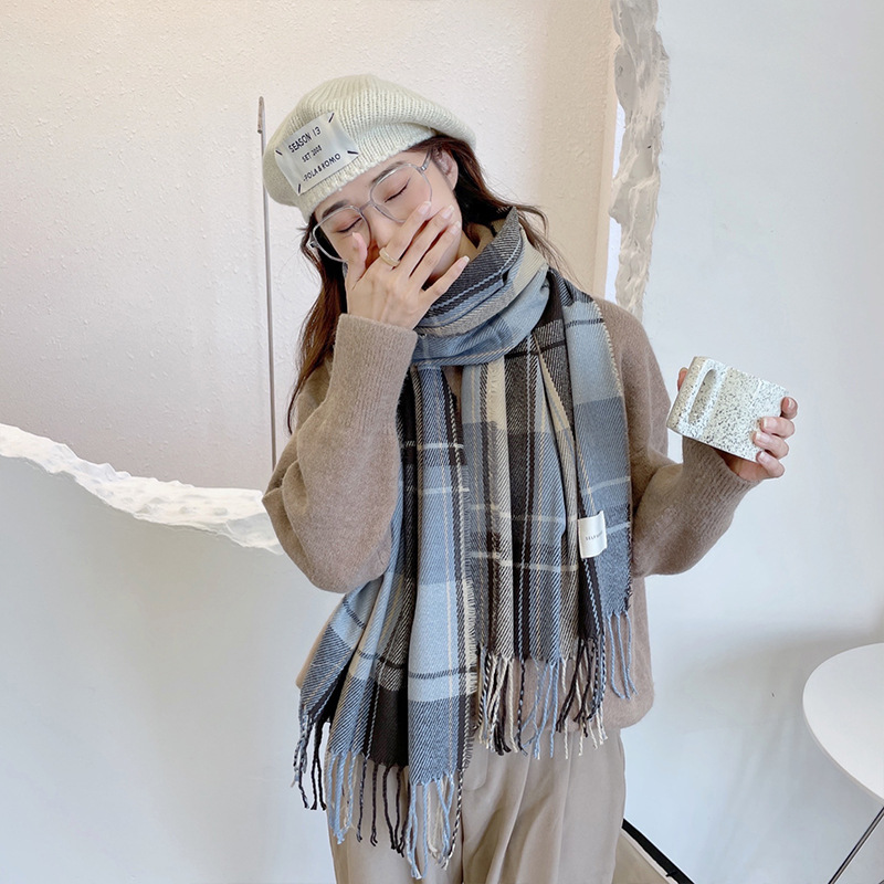 Winter Korean Style Versatile Retro Plaid Cashmere-like Girl Student Scarf Couple Shawl Factory Wholesale Knitting Scarf