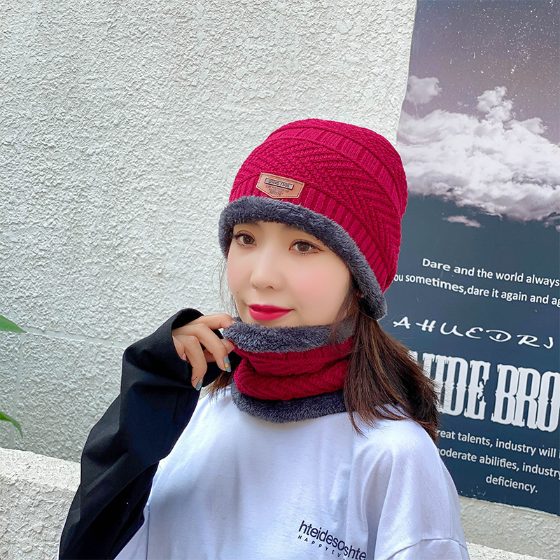Winter Knitting Hat Men&#039;s Fleece-Lined Warm Scarf Integrated with Hat Thick Wool Cap Female Ear Protection Parent-Child Cold Protection Hat