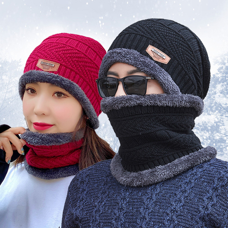 Winter Knitting Hat Men&#039;s Fleece-Lined Warm Scarf Integrated with Hat Thick Wool Cap Female Ear Protection Parent-Child Cold Protection Hat
