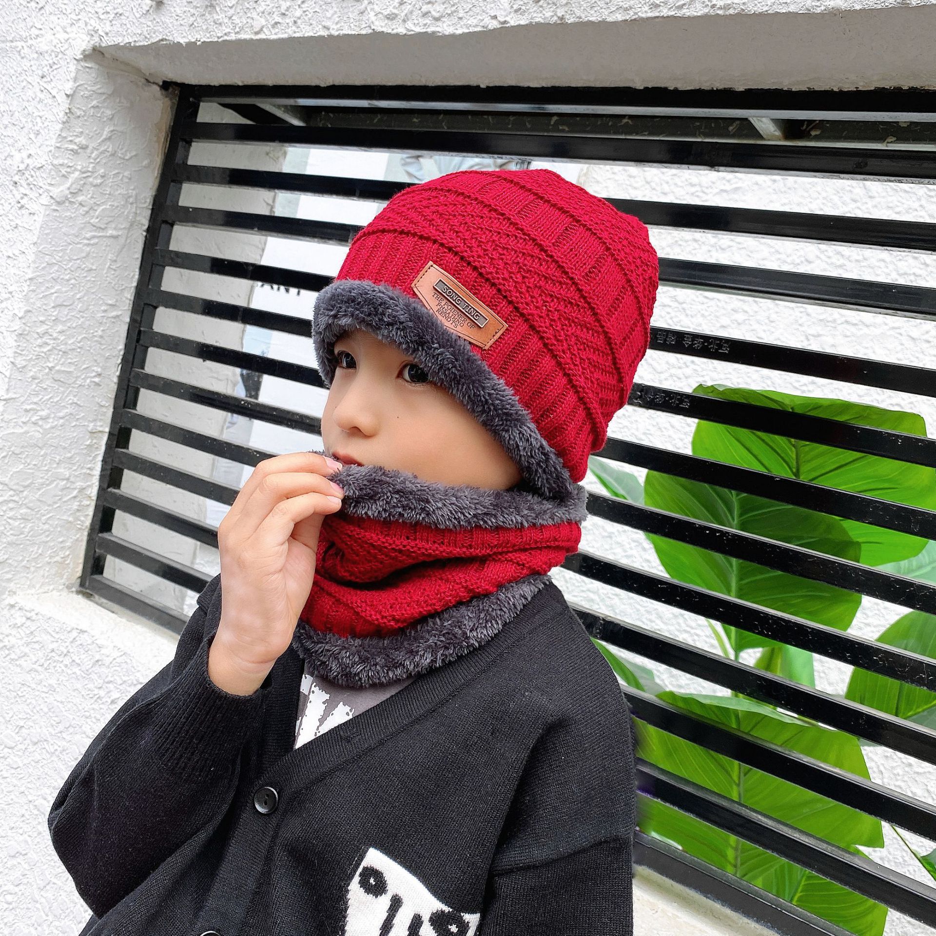 Winter Knitting Hat Men&#039;s Fleece-Lined Warm Scarf Integrated with Hat Thick Wool Cap Female Ear Protection Parent-Child Cold Protection Hat