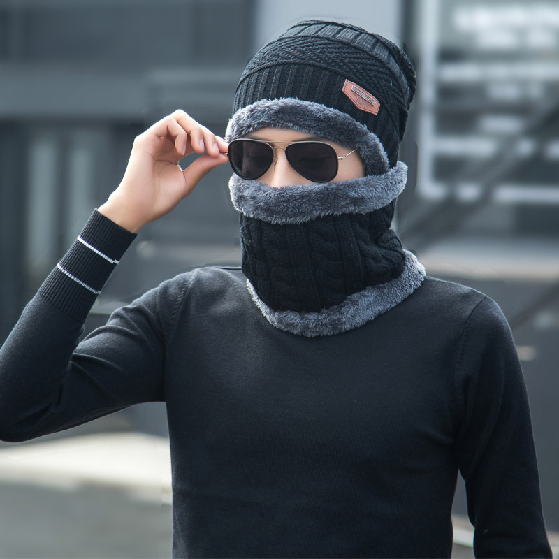 Winter Knitting Hat Men&#039;s Fleece-Lined Warm Scarf Integrated with Hat Thick Wool Cap Female Ear Protection Parent-Child Cold Protection Hat