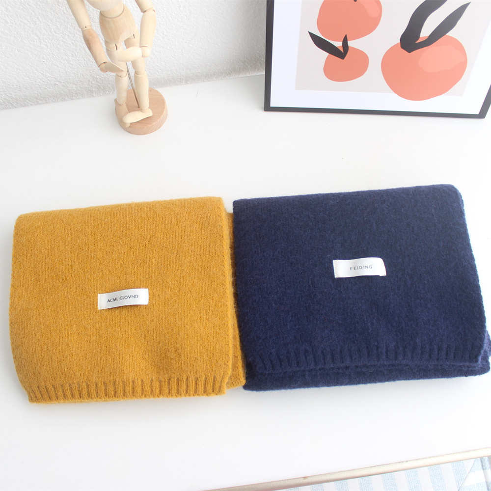 Style Labeling Soft Glutinous Solid Color Knitted Small Scarf Men and Women Couple&#039;s New Wool Scar Knitting Scarff