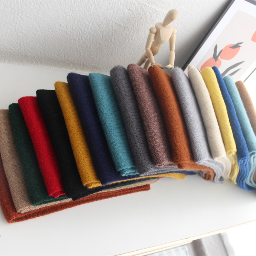 Style Labeling Soft Glutinous Solid Color Knitted Small Scarf Men and Women Couple&#039;s New Wool Scar Knitting Scarff