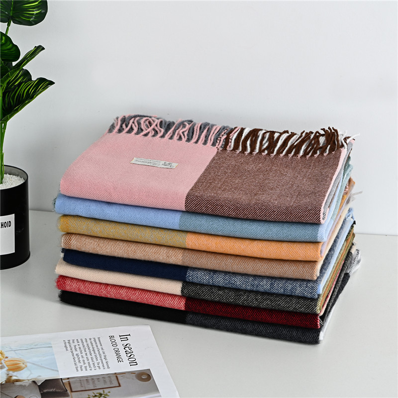 Scarf Autumn and Winter New Elegant Stitching Plaid Warm Thickened Shawl Scarf Women&#039;s Scarf Wholesale Knitting Scarf