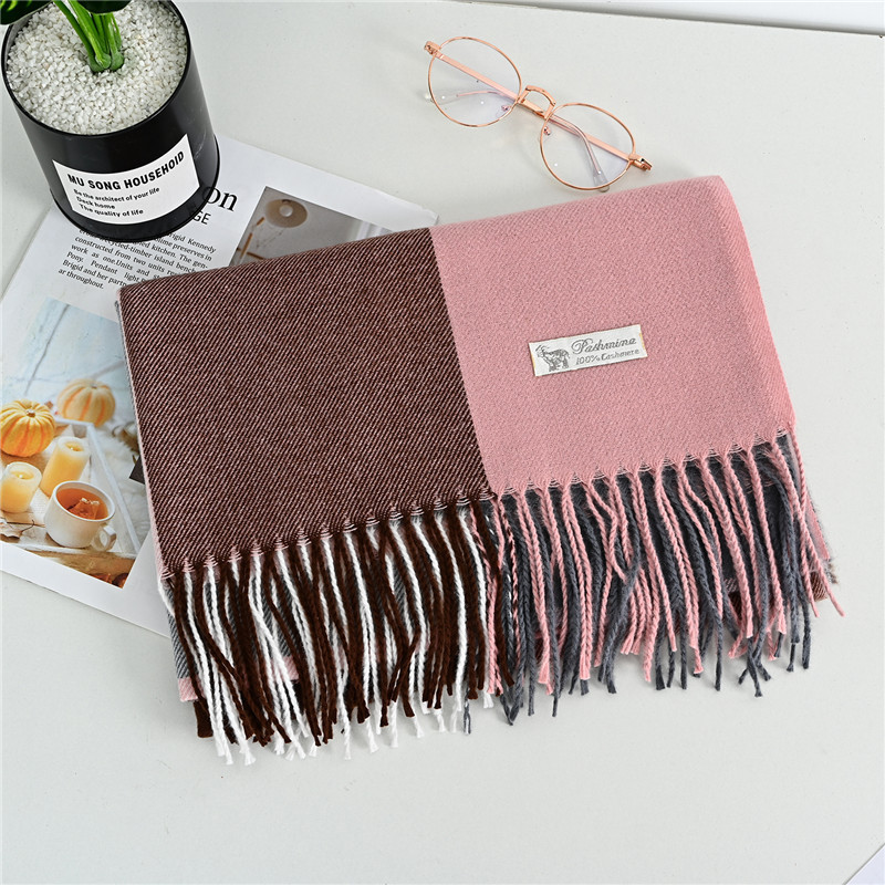 Scarf Autumn and Winter New Elegant Stitching Plaid Warm Thickened Shawl Scarf Women&#039;s Scarf Wholesale Knitting Scarf