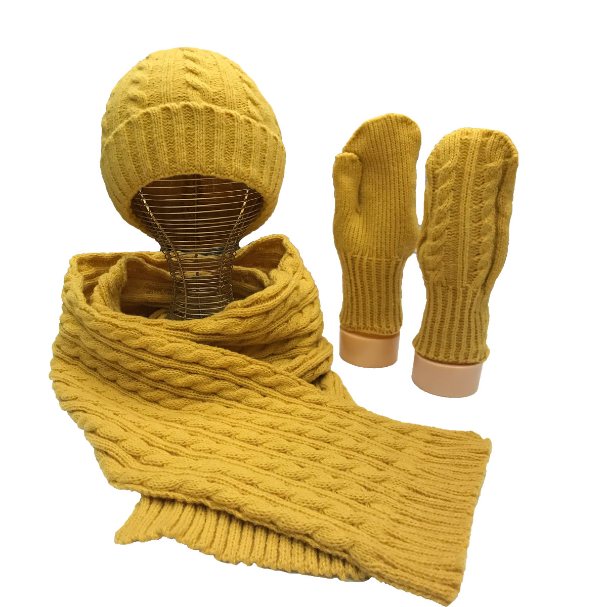 New Small Twist Knitting Hat, Scarf and Gloves Three-Piece Multi-Color Soft Warm Suit Woolen Cap Wholesale