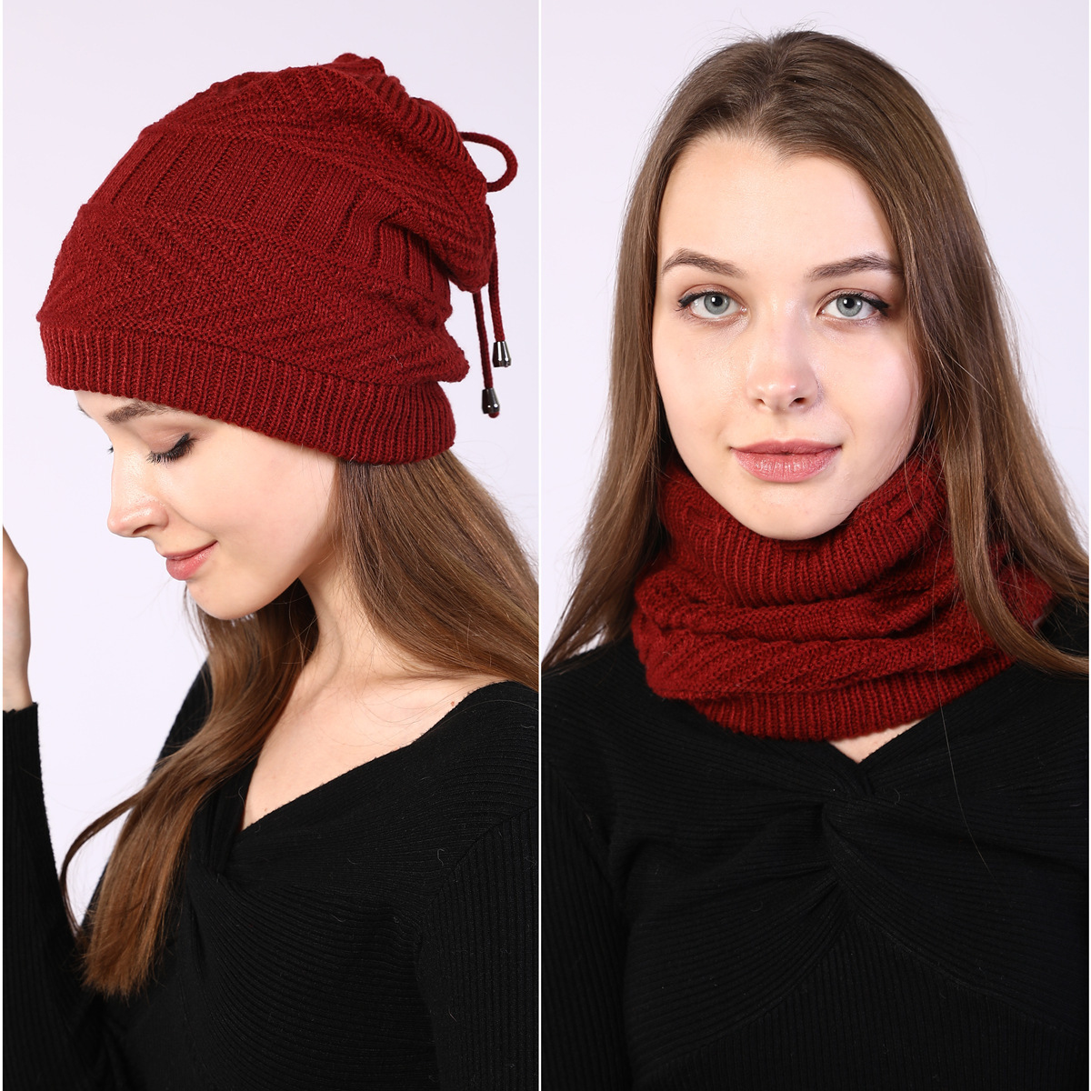 Winter Toque Fleece-Lined Knitting Men and Women Sleeve Cap Scarf 2 Knitted Wool Confinement Windproof Earflaps Hat