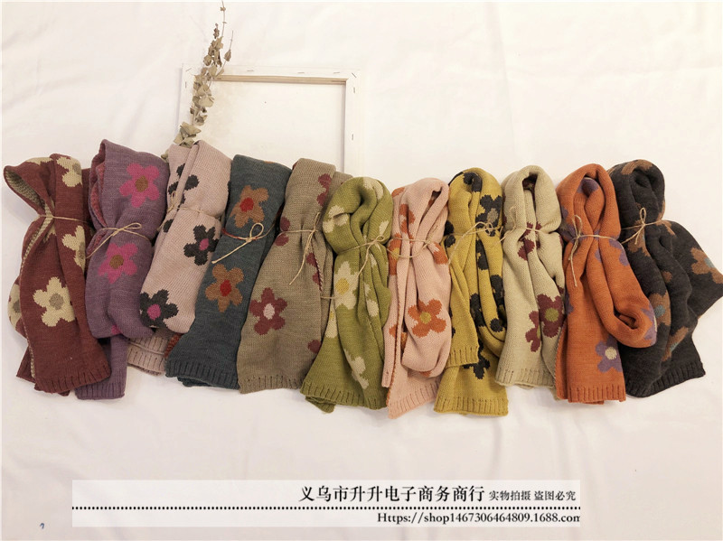 Children&#039;s Wool Scarf Winter New Boys and Girls Korean Chic Elegant Flower Knitted Scarf Baby Bib Knitting Scarf