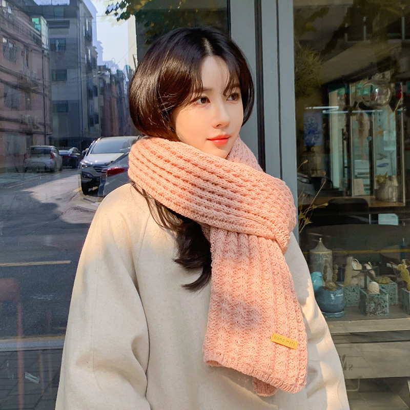 Winter Korean Style Ins Style Grain of Rice Monochrome Scarf Warm Thickened Knitting Scarf Manufacturer Knitting Scarf