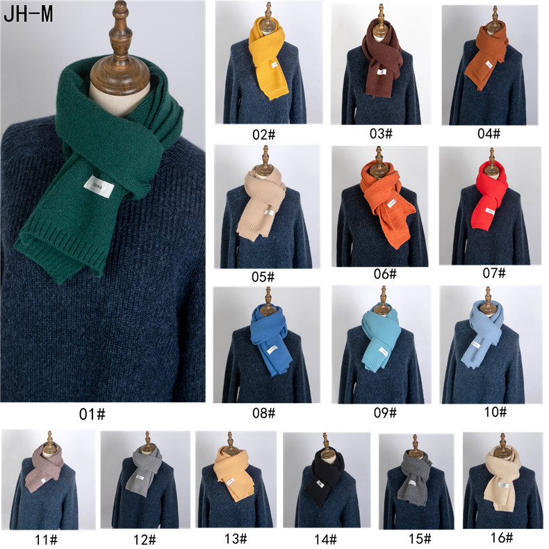 Winter Wool Scarf Korean Style Male and Female Student Couple Acrylic Labeling Knitted Solid Color Scarf Knitting Scarf