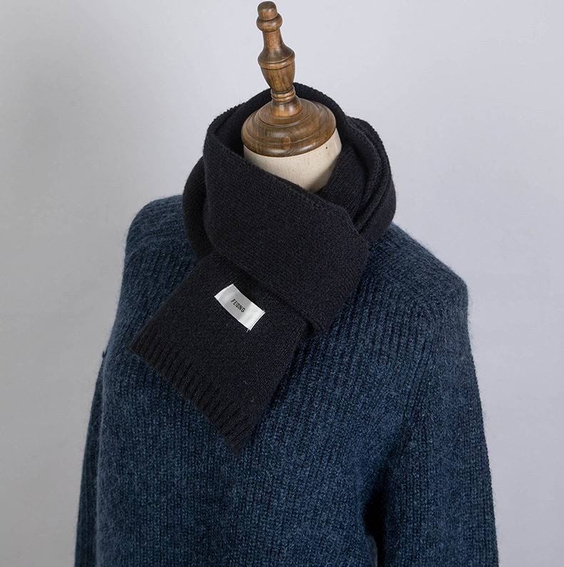Winter Wool Scarf Korean Style Male and Female Student Couple Acrylic Labeling Knitted Solid Color Scarf Knitting Scarf