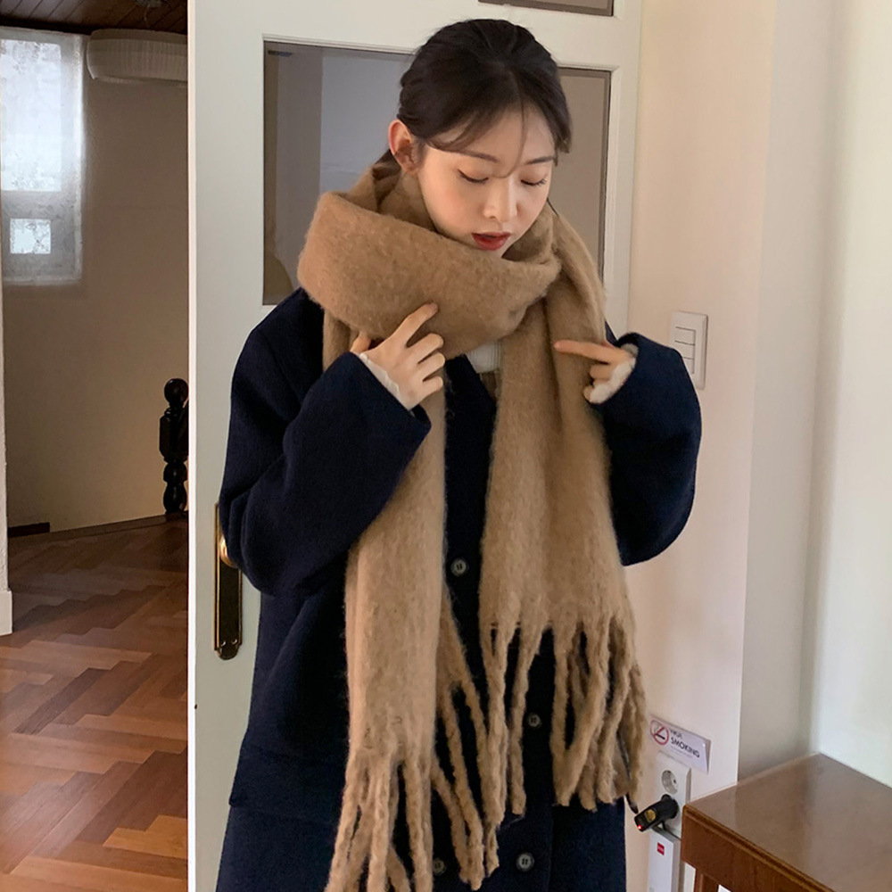 Ac Cashmere-like Solid Color Scarf Women&#039;s Autumn and Winter Za Warm Thick Tassel Scarf Shawl in Stoc Knitting Scarfk