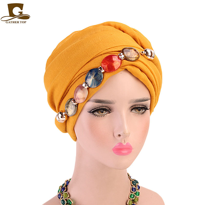 Foreign Trade Hot Sale Agate Diamond Ornament Necklace Scarf Voile Wrap Head Scarf Hat Baotou Jewelry Scarf