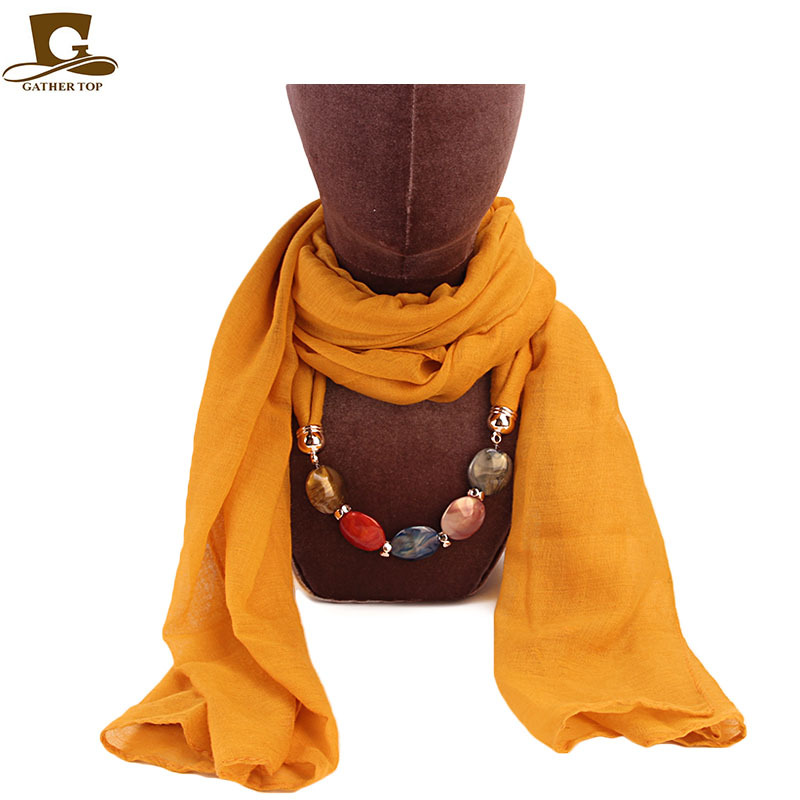 Foreign Trade Hot Sale Agate Diamond Ornament Necklace Scarf Voile Wrap Head Scarf Hat Baotou Jewelry Scarf