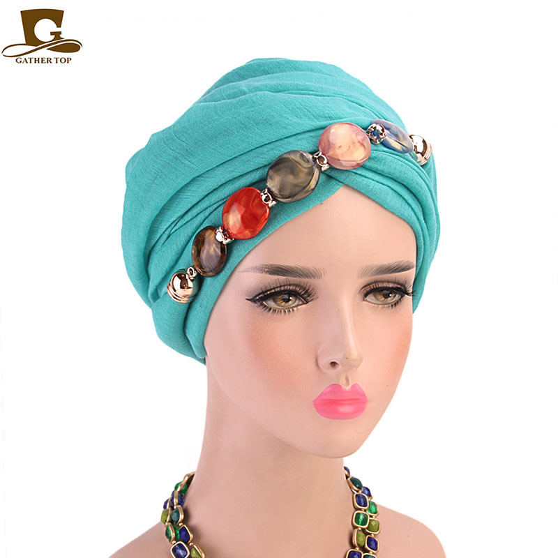 Foreign Trade Hot Sale Agate Diamond Ornament Necklace Scarf Voile Wrap Head Scarf Hat Baotou Jewelry Scarf