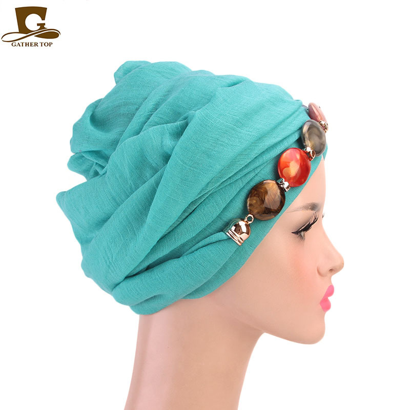 Foreign Trade Hot Sale Agate Diamond Ornament Necklace Scarf Voile Wrap Head Scarf Hat Baotou Jewelry Scarf