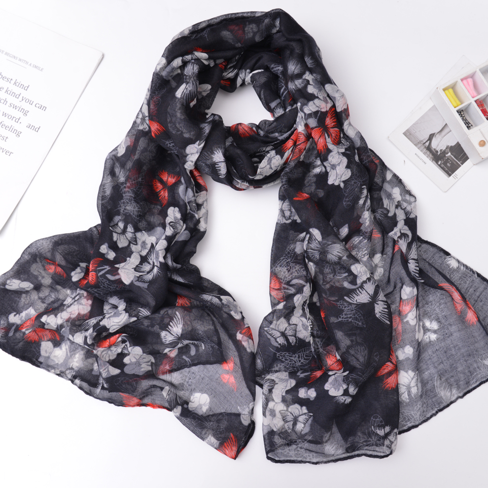 2021 New Voile Butterfly Print Spring and Summer Leisure Women Scarf Shawl Bandana Factory Direct Sales Spot