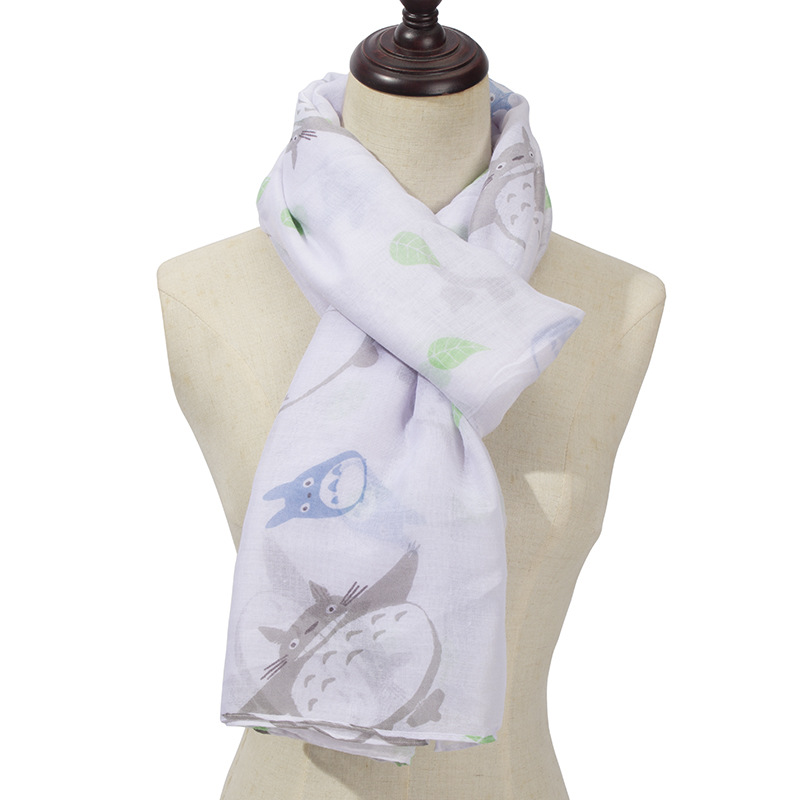 Autumn and Winter Printed Voile Animal Pattern Cute Totoro Warm Scarf Bandana Cross-Border E-Commerce Direct Supply Scarf