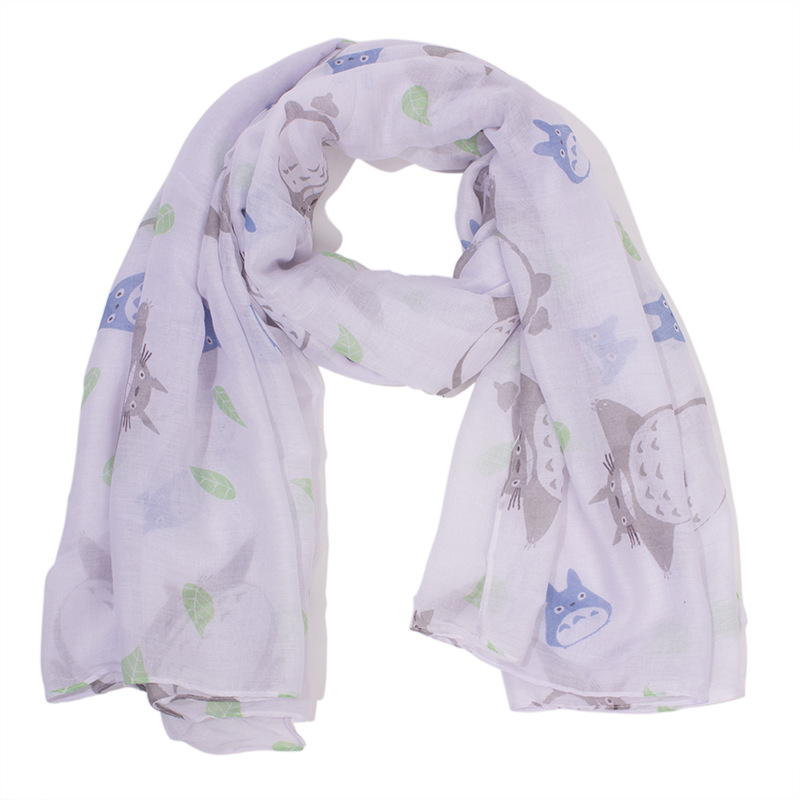 Autumn and Winter Printed Voile Animal Pattern Cute Totoro Warm Scarf Bandana Cross-Border E-Commerce Direct Supply Scarf
