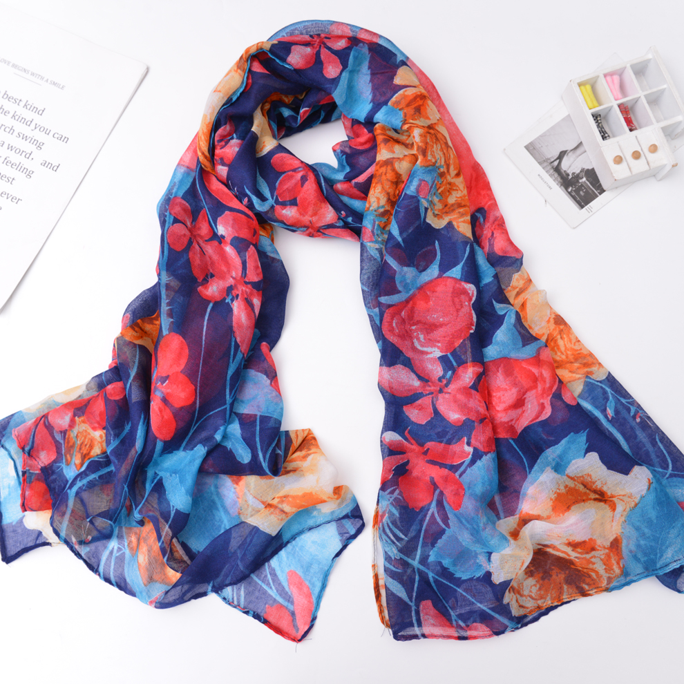 2021 New Voile Flower Print Spring and Summer Leisure Women Scarf Shawl Bandana Factory Direct Sales Spot
