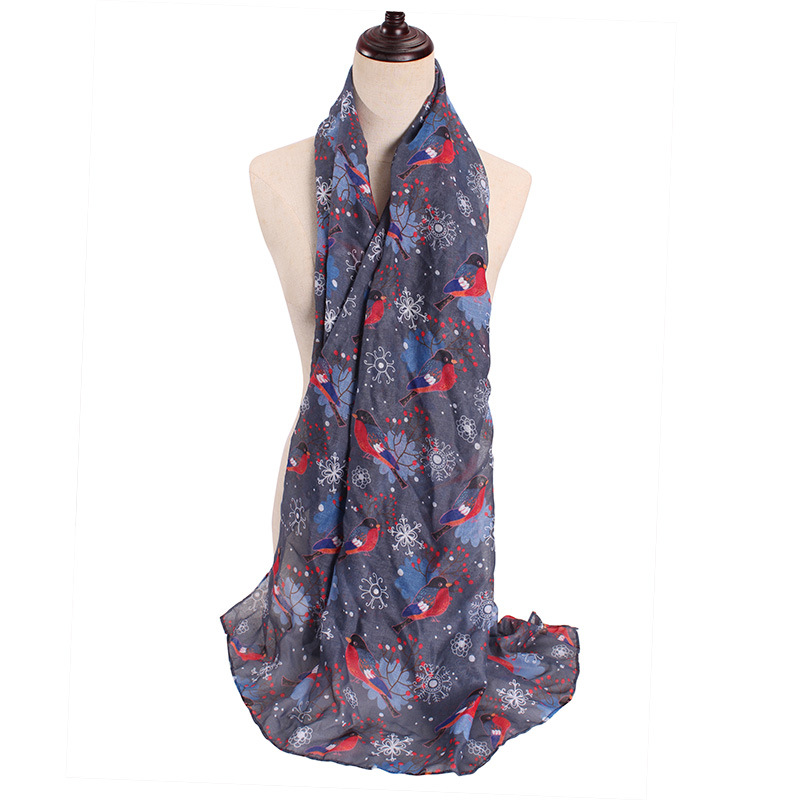 Wholesale New Branch Bird Printing Animal Scarf Cross-Border E-Commerce Exclusive for Men and Women Encrypted Voile Curling Scarf