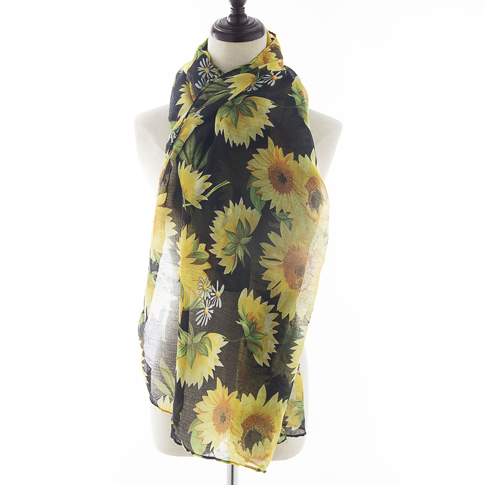 New SUNFLOWER Sunflower Print Voile Scarf Warm Women Scarf Foreign Trade Wholesale