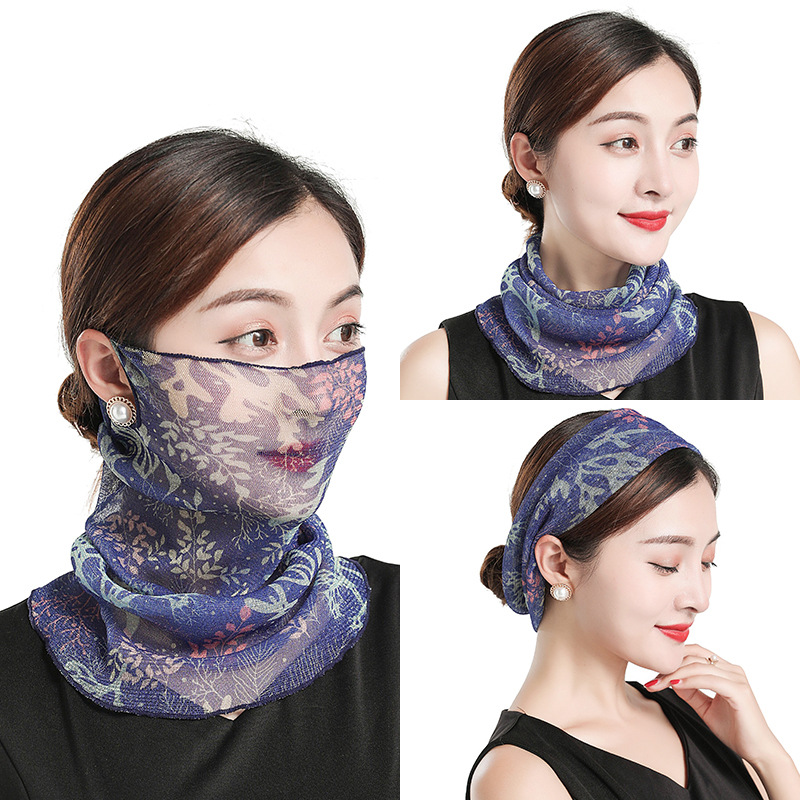 Cover Ultraviolet-Proof Facial Mask Women&#039;s All-Match Ear Hanging Neckerchief Cover Neck Scarf Thin Women&#039;s Voile Scarf