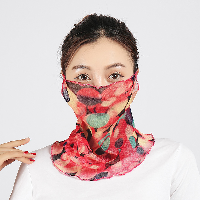 TikTok Same Mask Sun Protect Style Internet Celebrityion Korean ICE Cotton Veil Ear Hanging Gold Silk Mask Voile Scarf