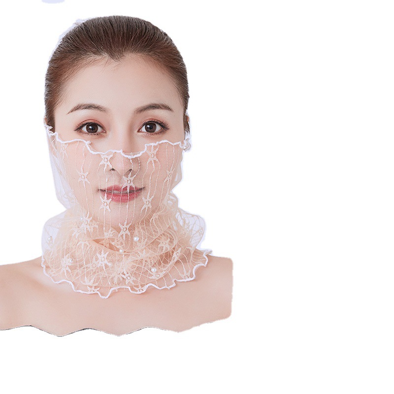Veil Silk Scarf Lace Women&#039;s Spring and Autumn Thin Neck Protection Thin Neck Cover Tie Hair All-Match Mask Voile Scarf