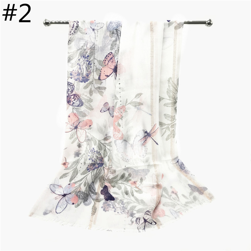 Cross-Border Summer Sunscreen New Voile Long Scarf Antique Literary Lady Printed Scarf Wholesale