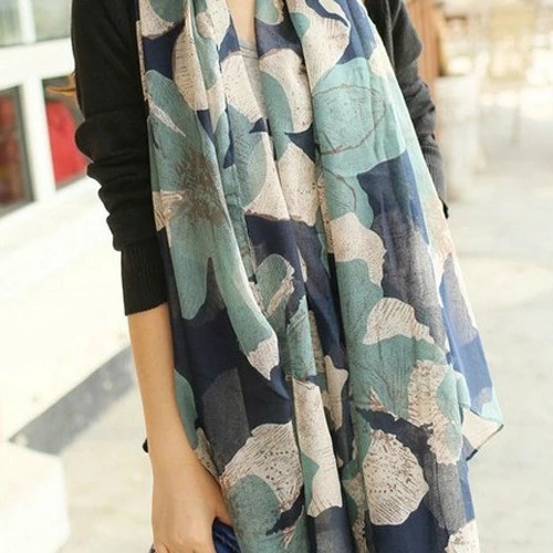 Voile Printed Scarf Begonia Large Flower Pattern Scarf Women&#039;s Warm Scarf Factory Direct Supply Cross-Border Hot Selling
