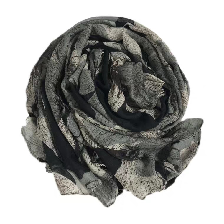 Voile Printed Scarf Begonia Large Flower Pattern Scarf Women&#039;s Warm Scarf Factory Direct Supply Cross-Border Hot Selling