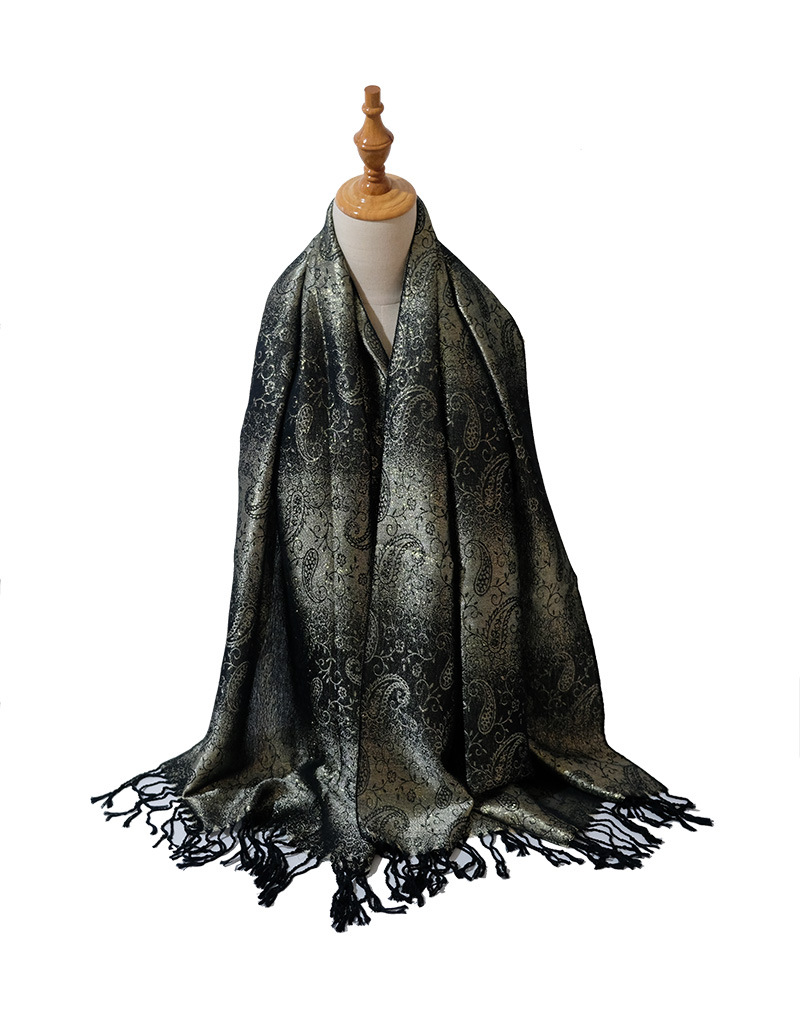 Spring Summer Creative Style Jacquard Bright Silk Headscarf Arabic Women&#039;s Shawl Tassel Muslim Head Cover Muslim Scarf