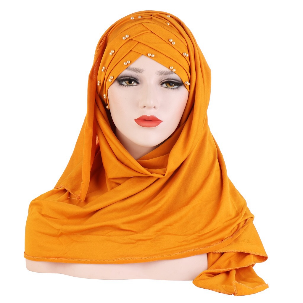 Foreign Trade Milk Silk Beaded Scarf Hat Two-Piece Set Malaysian Muslim Lady Fashion Patch Cap