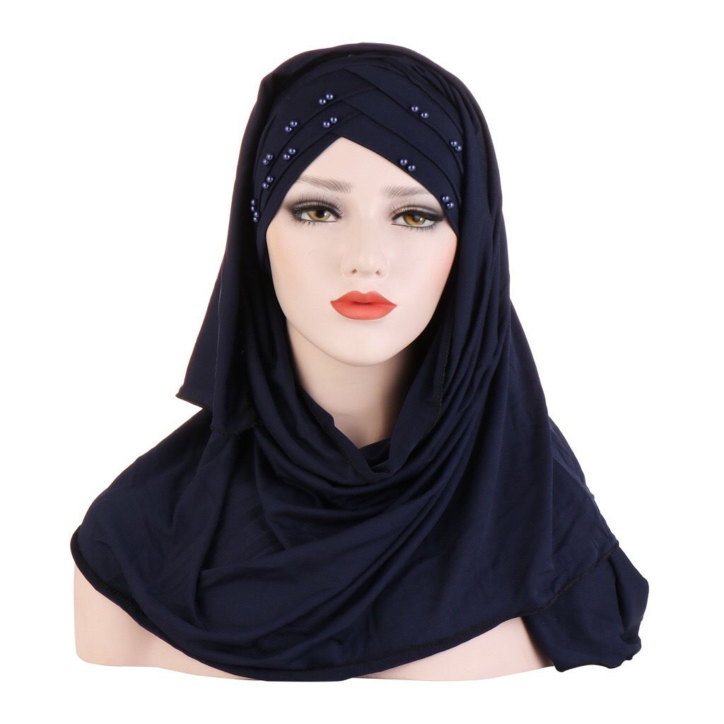 Foreign Trade Milk Silk Beaded Scarf Hat Two-Piece Set Malaysian Muslim Lady Fashion Patch Cap