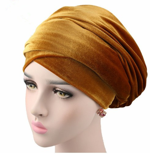 Autumn and Winter New Velvet Headcloth Muslim Indian Hat Dual-Use Hat Scarf Basic Models in Stock