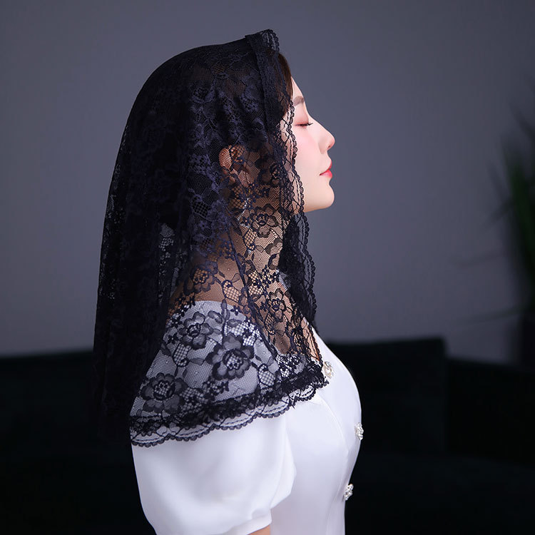 Amazon EBay Bridal Lace Scarf Muslim Headdress Veil Short Yarn Shawl Single Layer Veil