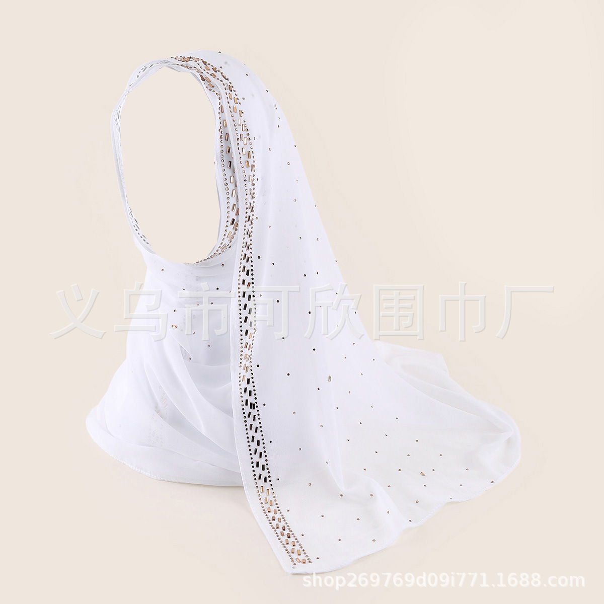 A085 Cross-Border Supply New Pure Color Pearl Chiffon Scarf Rhinestone Ethnic Style Scarf Veil Shawl Muslim Scarf