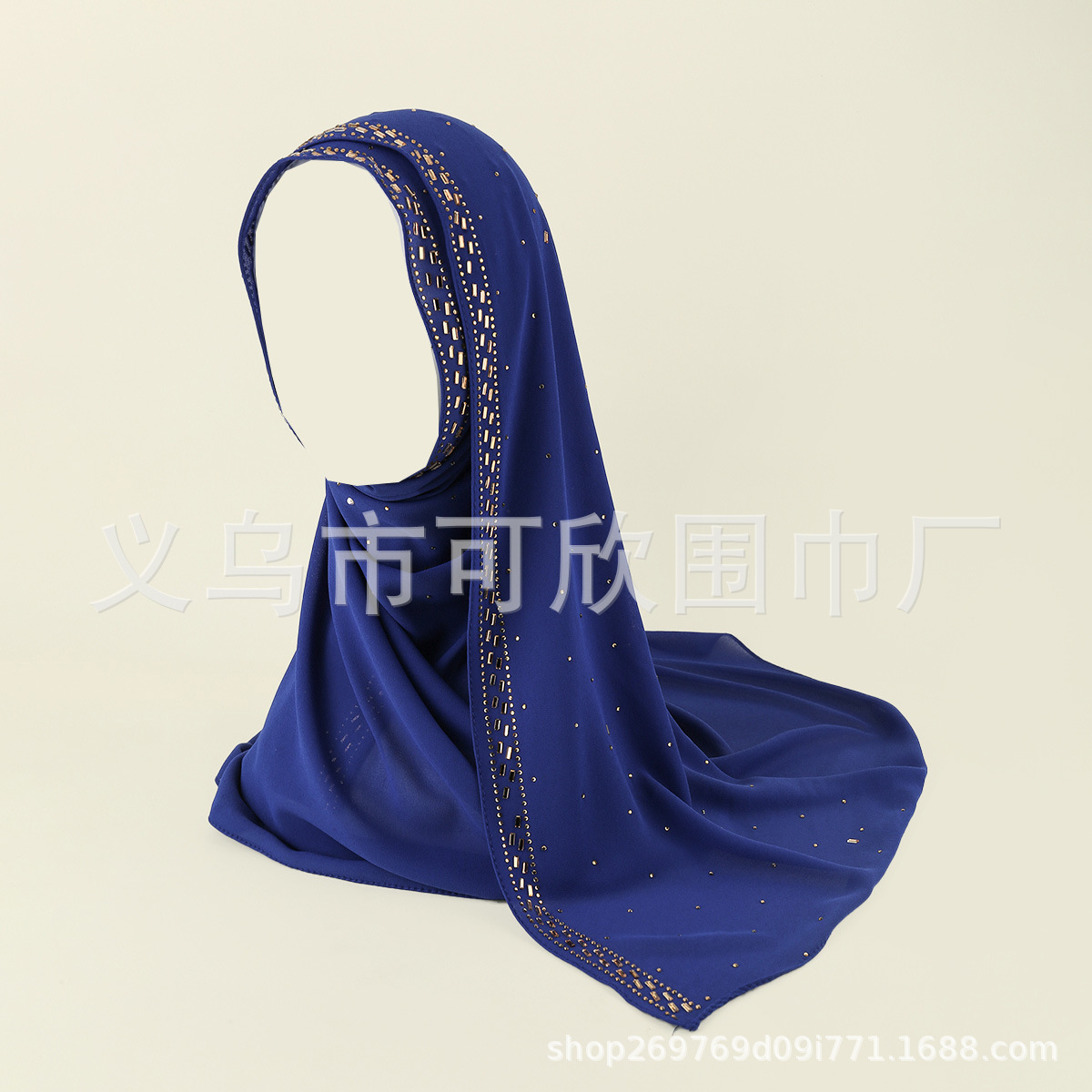 A085 Cross-Border Supply New Pure Color Pearl Chiffon Scarf Rhinestone Ethnic Style Scarf Veil Shawl Muslim Scarf