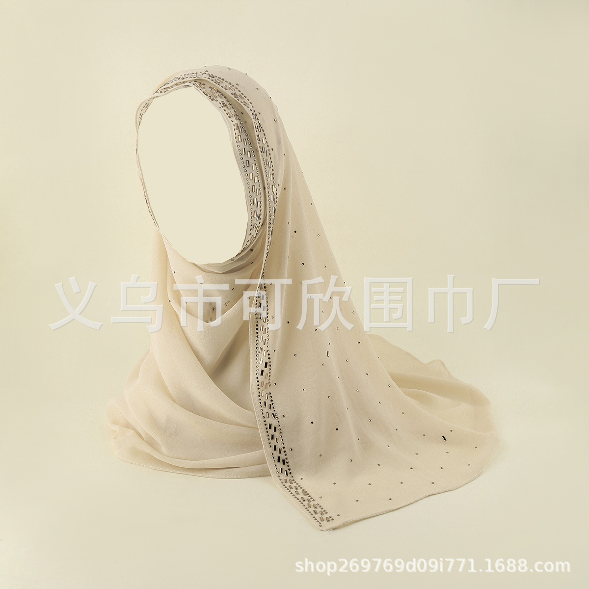 A085 Cross-Border Supply New Pure Color Pearl Chiffon Scarf Rhinestone Ethnic Style Scarf Veil Shawl Muslim Scarf