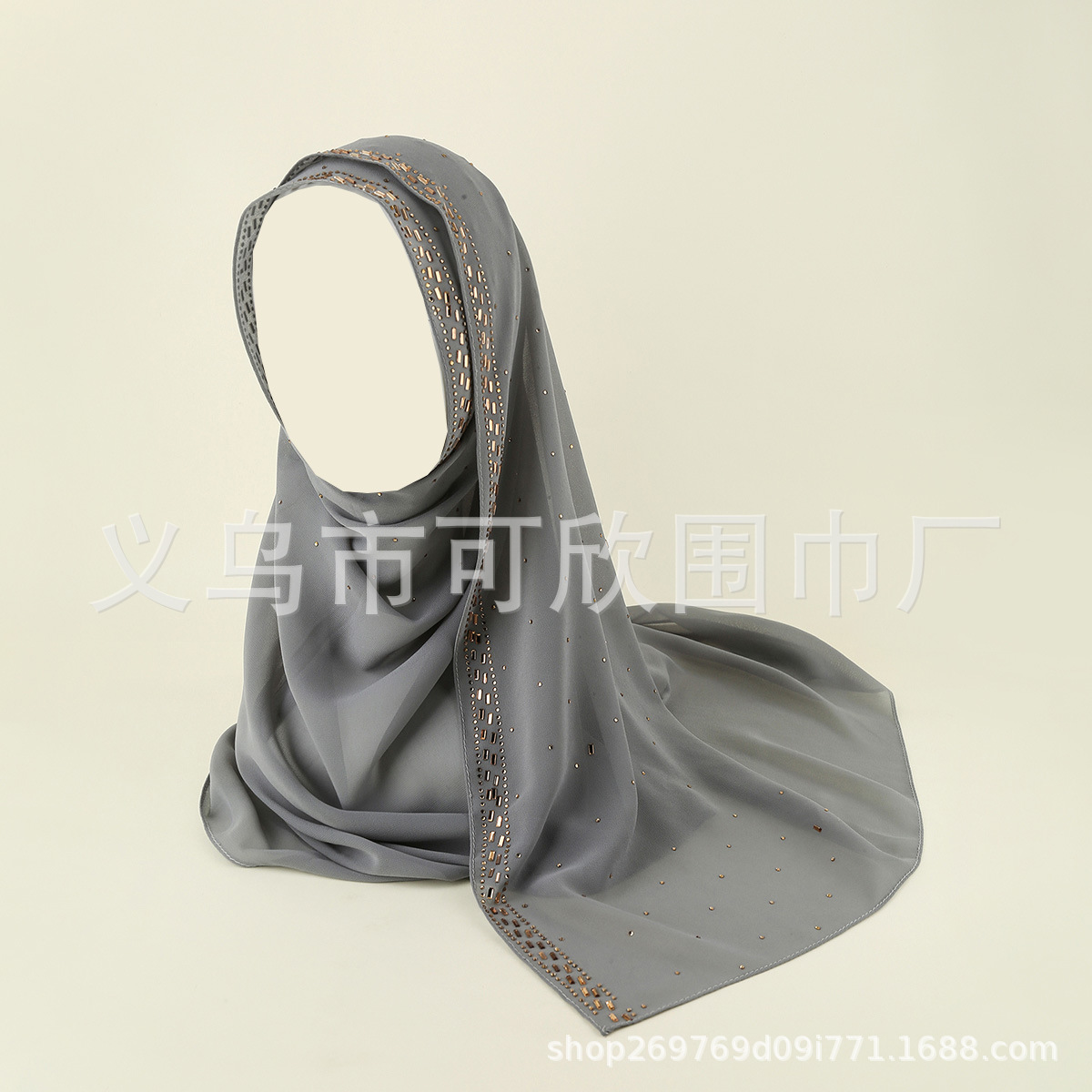 A085 Cross-Border Supply New Pure Color Pearl Chiffon Scarf Rhinestone Ethnic Style Scarf Veil Shawl Muslim Scarf