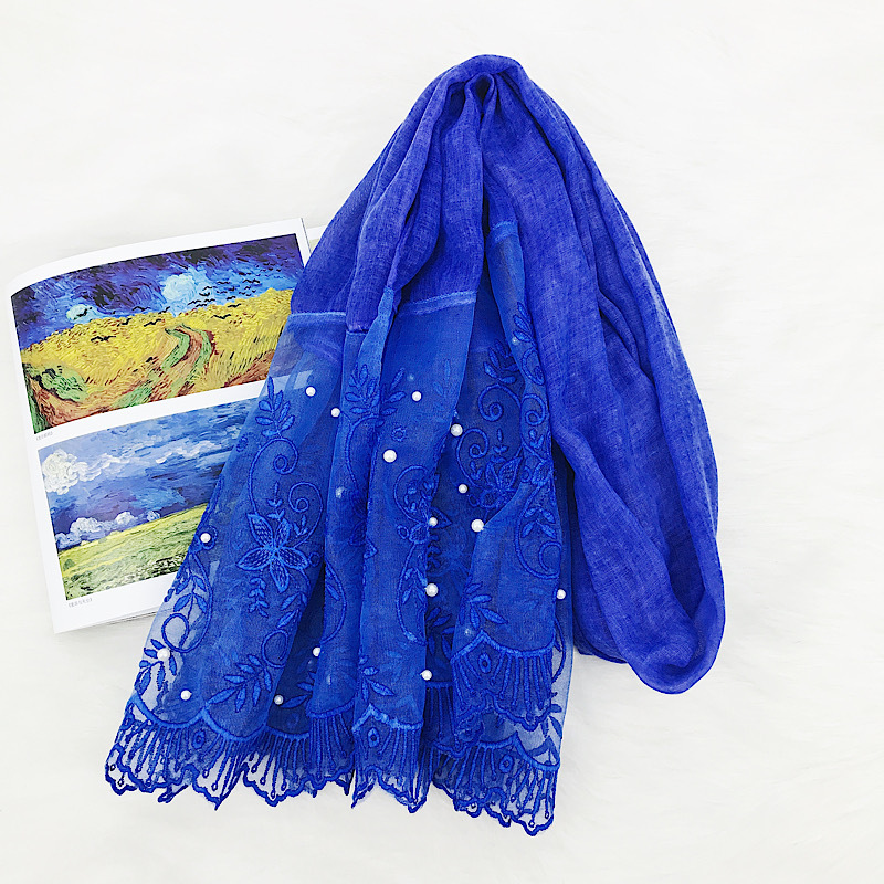 Lace Lace Flower Cotton and Linen Scarf Women&#039;s Sunscreen Shawl Beach Towel AliExpress Muslim Kerchief Muslim Scarf