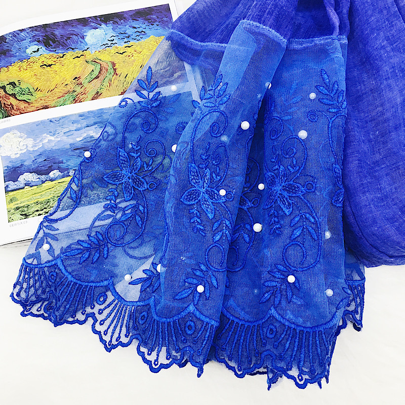 Lace Lace Flower Cotton and Linen Scarf Women&#039;s Sunscreen Shawl Beach Towel AliExpress Muslim Kerchief Muslim Scarf