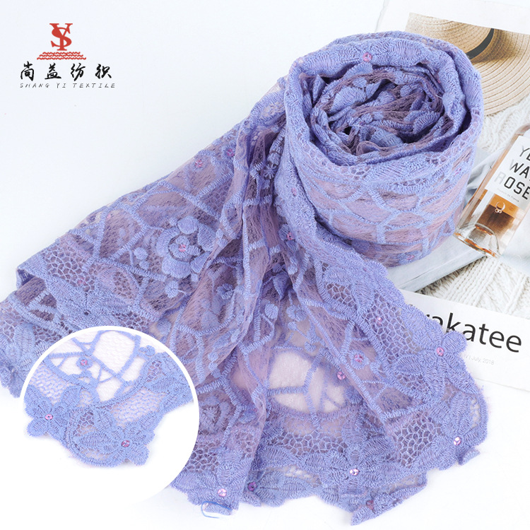  Purple Lace Scarf Shawl Muslim Hooded Solid Color European and American Scarf Dual-Use Scarf for Women Muslim Scarf