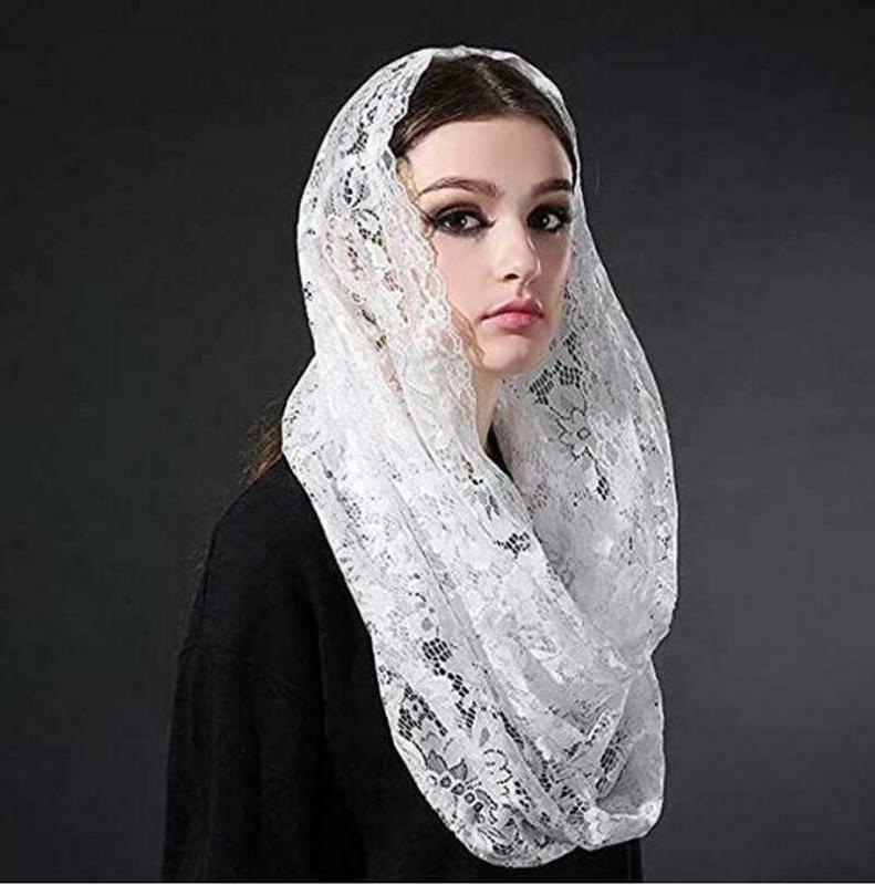 Muslim Catholic Lace Veil Christian Returnee Veil Scarf Sari Black White Bridal Veil